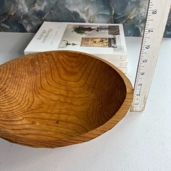 Vintage Primitive Folk Art Hand Carved Wood Serving Bowl 11" MCM - Picture 9 of 10